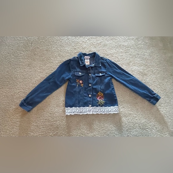 Little Lass Girl - Blue Jean Jacket with Embroidered Flowers and Lace - Size: 6X - Picture 1 of 8
